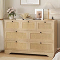 7 Drawer Rattan Dresser,47.2''Wide Boho Dresser, Chest of Drawers, Closet Organizer, Natural Wood Dressers Chest for Bedroom, Living Room, Entryway