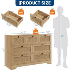 Cassettiera in Rattan a 7 Cassetti, Cassettiera Boho Larga 120 cm, Cassettiera, Organizer per Armadio, Cassettiera in Legno Naturale per Camera da Letto, Soggiorno, Ingresso