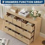 Cassettiera in Rattan a 7 Cassetti, Cassettiera Boho Larga 120 cm, Cassettiera, Organizer per Armadio, Cassettiera in Legno Naturale per Camera da Letto, Soggiorno, Ingresso
