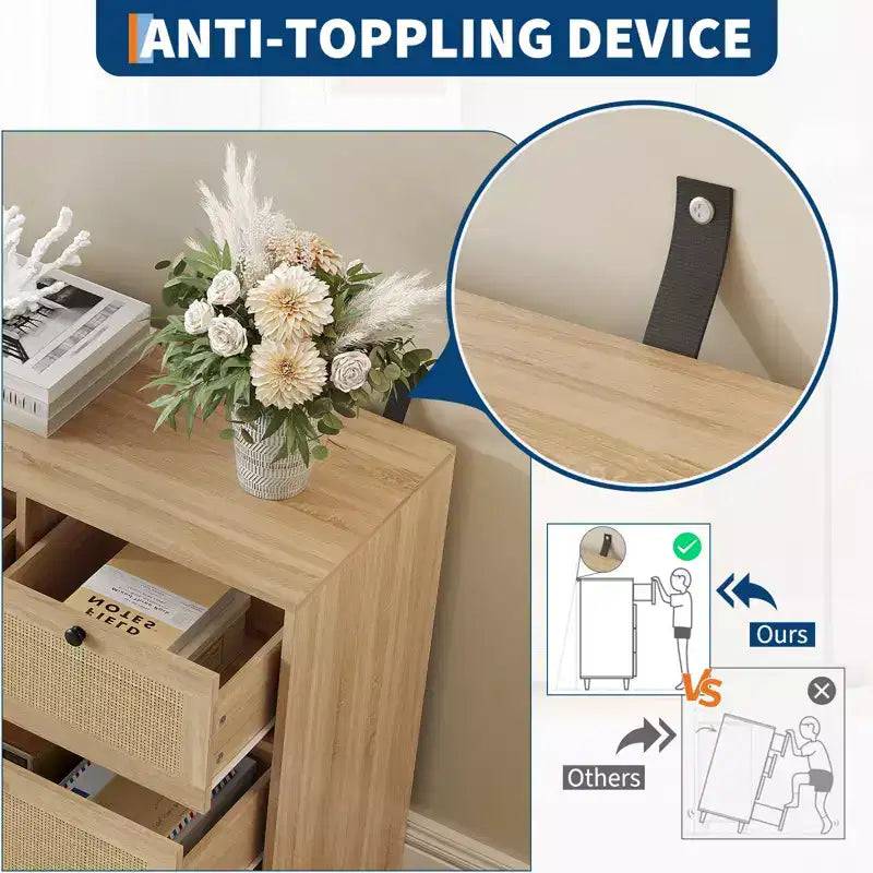 Cassettiera in Rattan a 7 Cassetti, Cassettiera Boho Larga 120 cm, Cassettiera, Organizer per Armadio, Cassettiera in Legno Naturale per Camera da Letto, Soggiorno, Ingresso