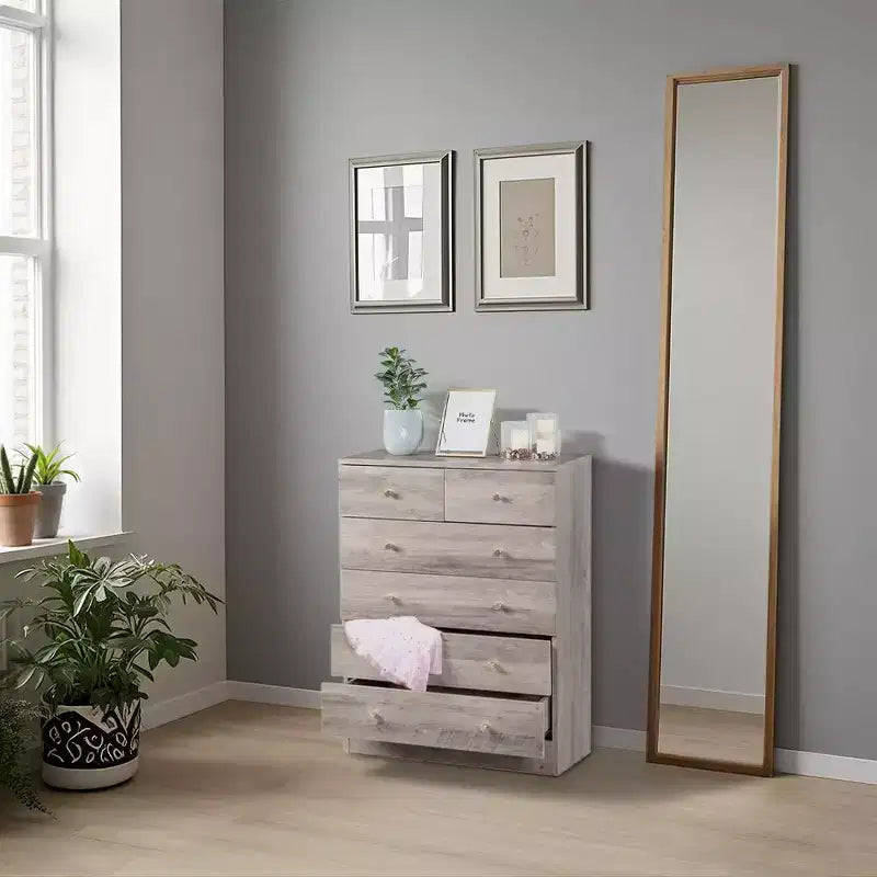 Karl Home 6-Drawer Gray Particle Board 25.98in. W Chest of Drawer