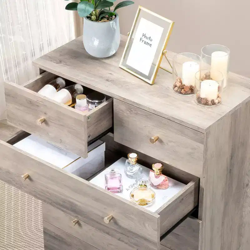 Cassettiera a 6 cassetti in truciolato grigio da 66 cm (25,98 pollici) di larghezza