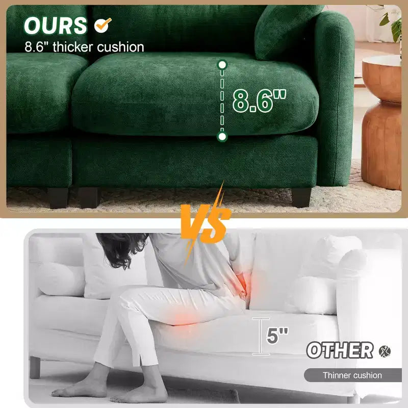 Divanetto a 2 posti in ciniglia Cloud Touch - Schienale trapuntato, Schiuma ergonomica ad alta densità, Base in legno massello, Adatto per appartamenti