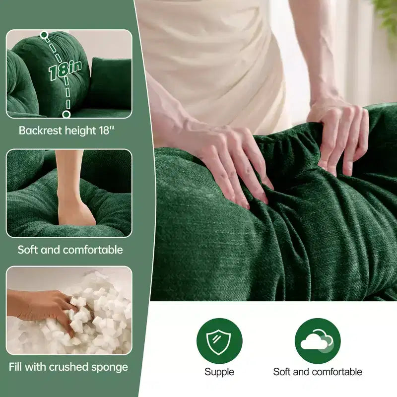 Divanetto a 2 posti in ciniglia Cloud Touch - Schienale trapuntato, Schiuma ergonomica ad alta densità, Base in legno massello, Adatto per appartamenti