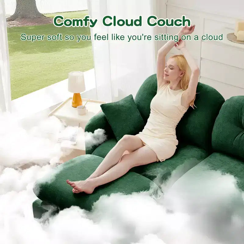 Divanetto a 2 posti in ciniglia Cloud Touch - Schienale trapuntato, Schiuma ergonomica ad alta densità, Base in legno massello, Adatto per appartamenti
