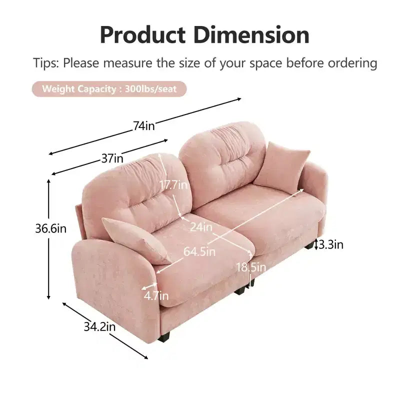 Divanetto a 2 posti in ciniglia Cloud Touch - Schienale trapuntato, Schiuma ergonomica ad alta densità, Base in legno massello, Adatto per appartamenti