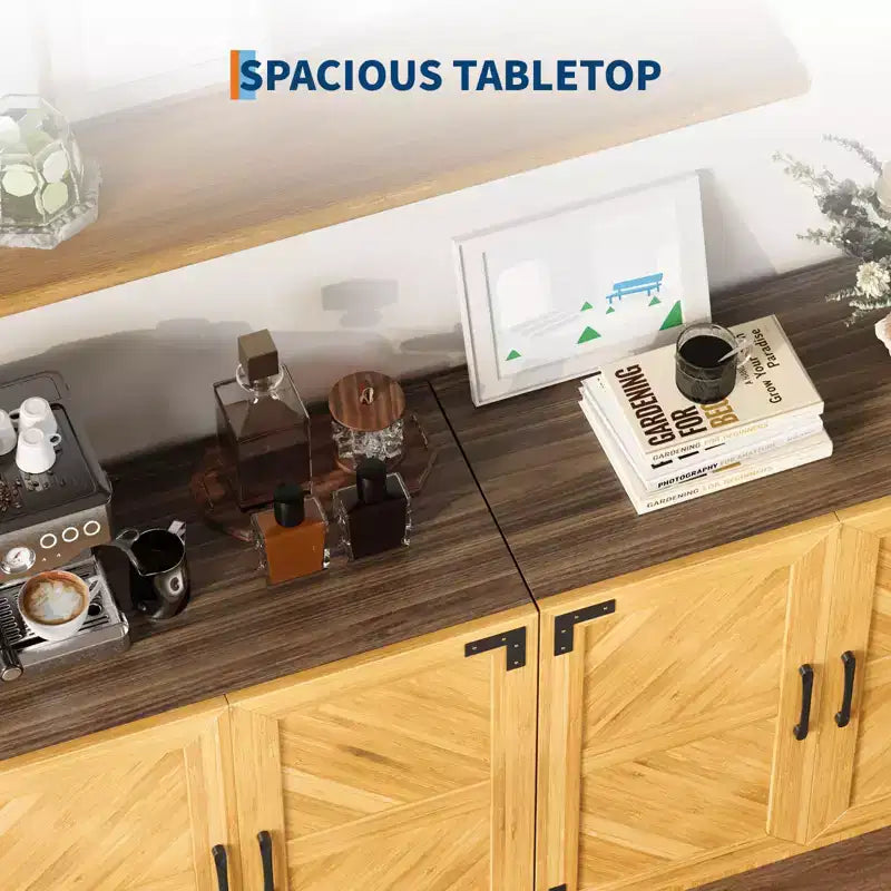 Credenza a buffet stile rustico da 31,5" - Mobile contenitore color rovere e nero con ripiano regolabile per cucina, soggiorno e sala da pranzo