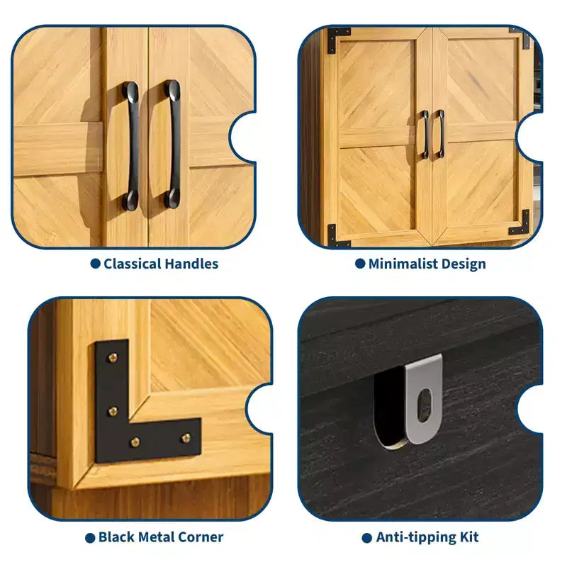 Credenza a buffet stile rustico da 31,5" - Mobile contenitore color rovere e nero con ripiano regolabile per cucina, soggiorno e sala da pranzo