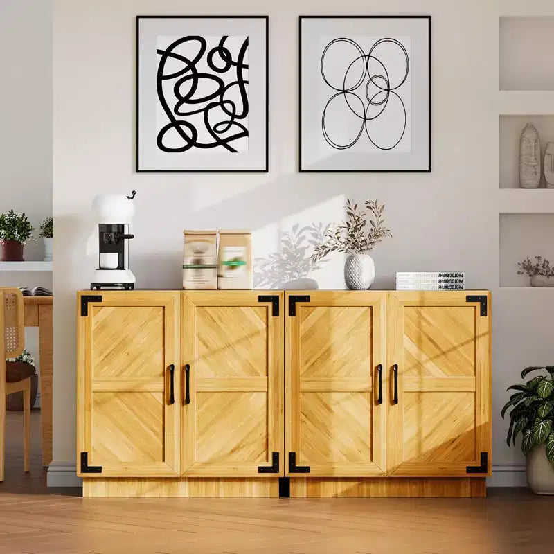 Credenza a buffet stile rustico da 31,5" - Mobile contenitore color rovere e nero con ripiano regolabile per cucina, soggiorno e sala da pranzo