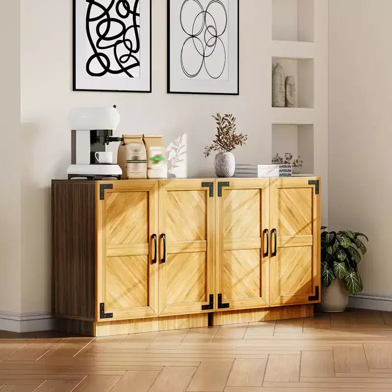 Credenza a buffet stile rustico da 31,5" - Mobile contenitore color rovere e nero con ripiano regolabile per cucina, soggiorno e sala da pranzo
