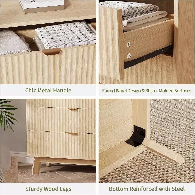 Cassettiera a 5 cassetti, Comò scanalato moderno di metà secolo alto 81 cm, Cassettiera in rovere per camera da letto, soggiorno, corridoio