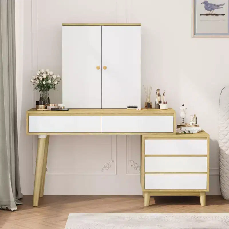 Vanity Desk, Makeup Vanity - with Mirror & Lights, 7 Drawers, Big Set with Stool for Bedroom (White)