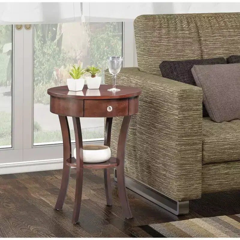 HomeStock 24 in.H Brown Color Rectangle Wood Table Top End Table 1 -piece