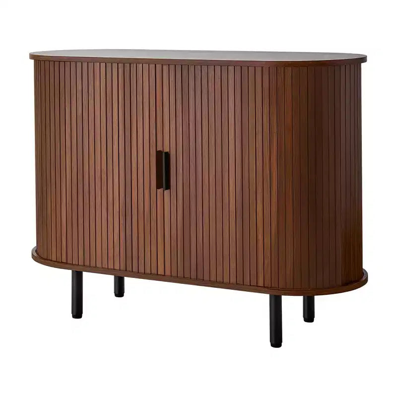 VEVOR Coffee Bar Cabinet, Mid Century Fluted Coffee Bar Table, Buffet Stand Cabinet with 2 Sliding Doors, Sideboard Buffet Station, Walnut