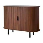 VEVOR Coffee Bar Cabinet, Mid Century Fluted Coffee Bar Table, Buffet Stand Cabinet with 2 Sliding Doors, Sideboard Buffet Station, Walnut