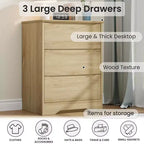 Comò a 3 cassetti per camera da letto, cassettiera in legno alta 75 cm, comodino con cassetti, organizer per vestiti per camera da letto, corridoio