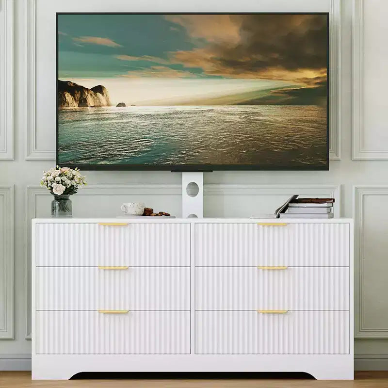 Mobile porta TV, Centro di intrattenimento in legno con 6 cassetti, Consolle multimediale moderna