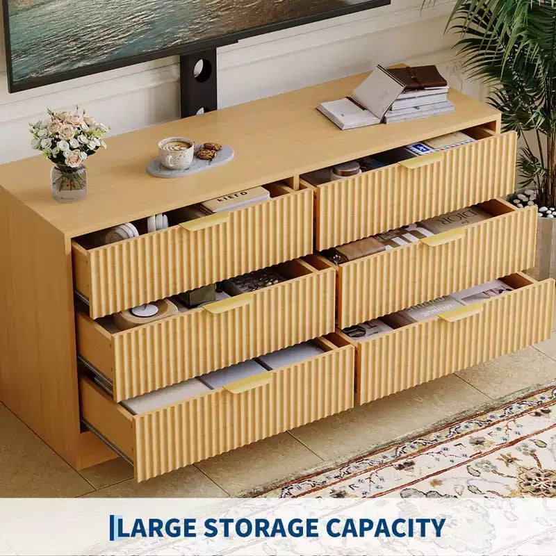 Mobile porta TV, Centro di intrattenimento in legno con 6 cassetti, Consolle multimediale moderna