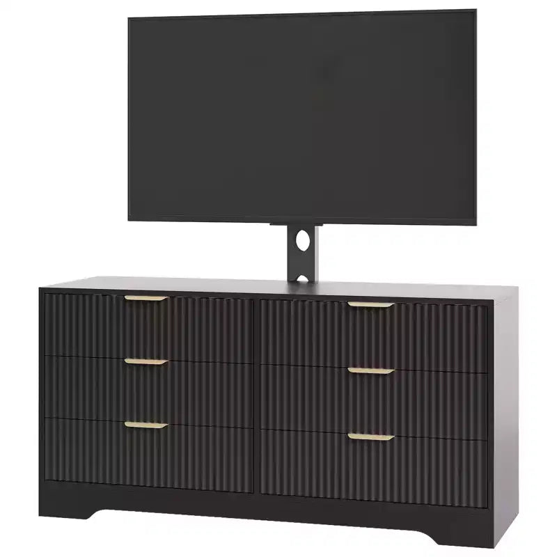 Mobile porta TV, Centro di intrattenimento in legno con 6 cassetti, Consolle multimediale moderna