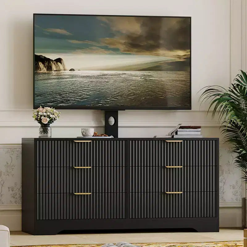 Mobile porta TV, Centro di intrattenimento in legno con 6 cassetti, Consolle multimediale moderna