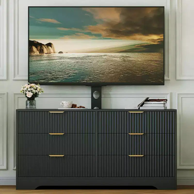TV Stand, Wood Entertainment Center with 6 Drawers, Modern Media Console