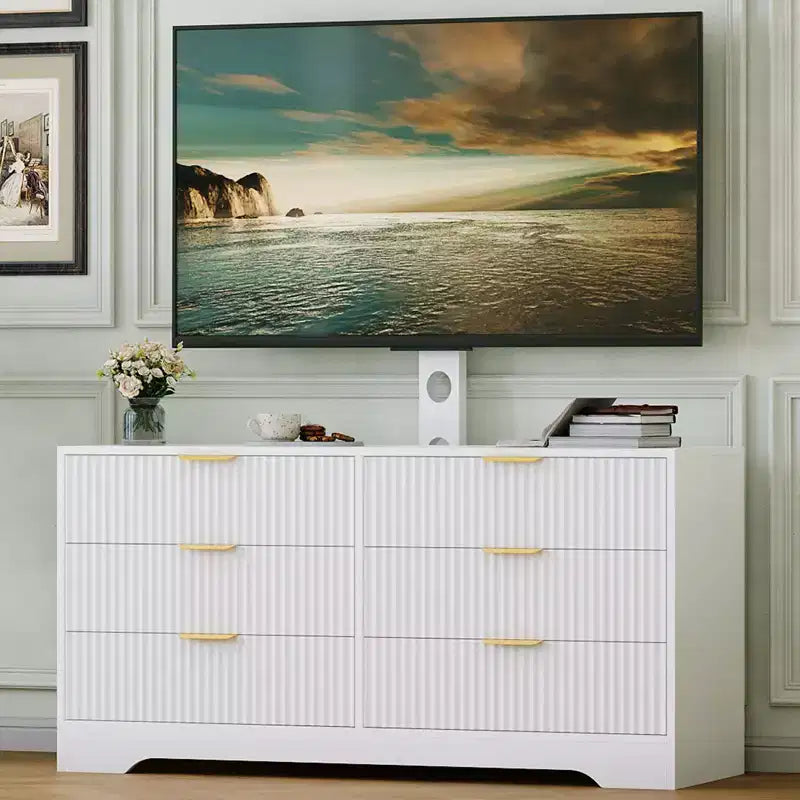 Mobile porta TV, Centro di intrattenimento in legno con 6 cassetti, Consolle multimediale moderna