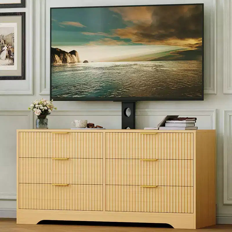Mobile porta TV, Centro di intrattenimento in legno con 6 cassetti, Consolle multimediale moderna