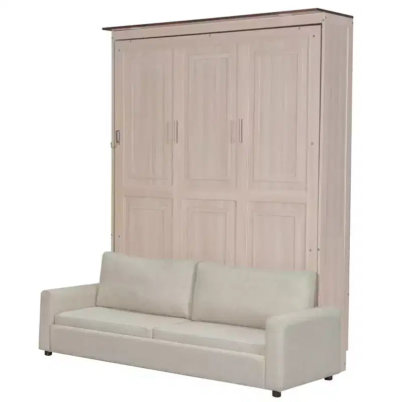 Mobile letto matrimoniale a scomparsa con divano in lino e luci LED