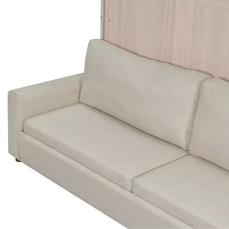 Mobile letto matrimoniale a scomparsa con divano in lino e luci LED