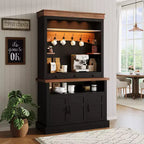 72'' Tall Coffee Bar Cabinet with LED Lights, Adjustable Shelves, Drawers, Glass Shelf, Ample Storage Sideboard Buffet for Living or Dining Room