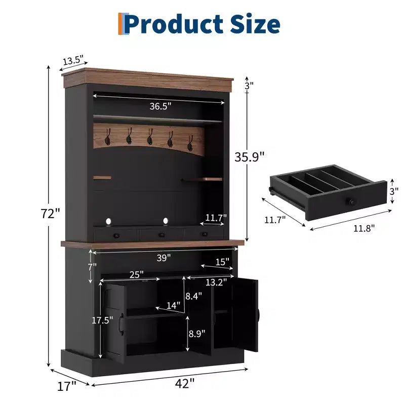 Mobile credenza da bar con luci a LED da 72'' di altezza, ripiani regolabili, cassetti, ripiano in vetro, ampio spazio di archiviazione per soggiorno o sala da pranzo