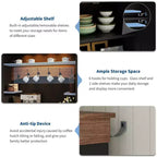 Mobile credenza da bar con luci a LED da 72'' di altezza, ripiani regolabili, cassetti, ripiano in vetro, ampio spazio di archiviazione per soggiorno o sala da pranzo