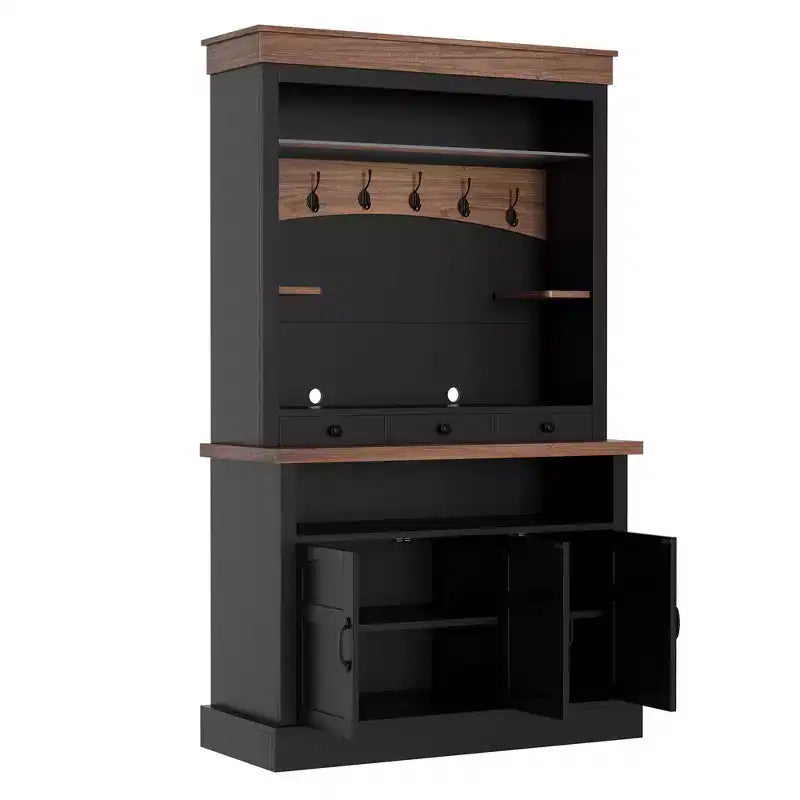 Mobile credenza da bar con luci a LED da 72'' di altezza, ripiani regolabili, cassetti, ripiano in vetro, ampio spazio di archiviazione per soggiorno o sala da pranzo