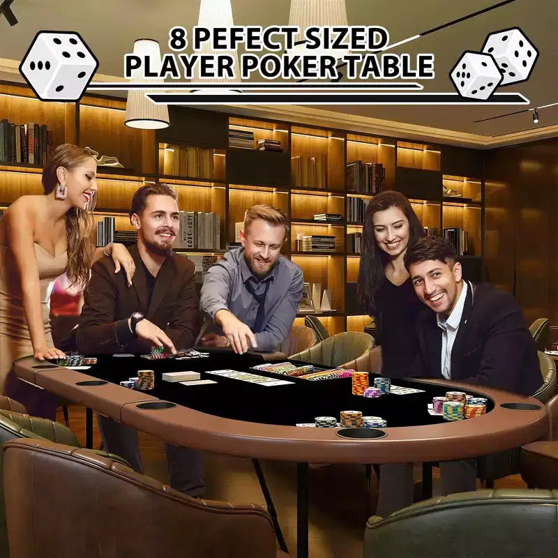 Tavolo da poker ovale per 10 persone - Gambe pieghevoli in metallo - 9 portabicchieri in acciaio inossidabile - Bordo imbottito impermeabile