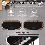 Tavolo da poker ovale per 10 persone - Gambe pieghevoli in metallo - 9 portabicchieri in acciaio inossidabile - Bordo imbottito impermeabile