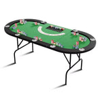 Tavolo da poker ovale per 10 persone - Gambe pieghevoli in metallo - 9 portabicchieri in acciaio inossidabile - Bordo imbottito impermeabile