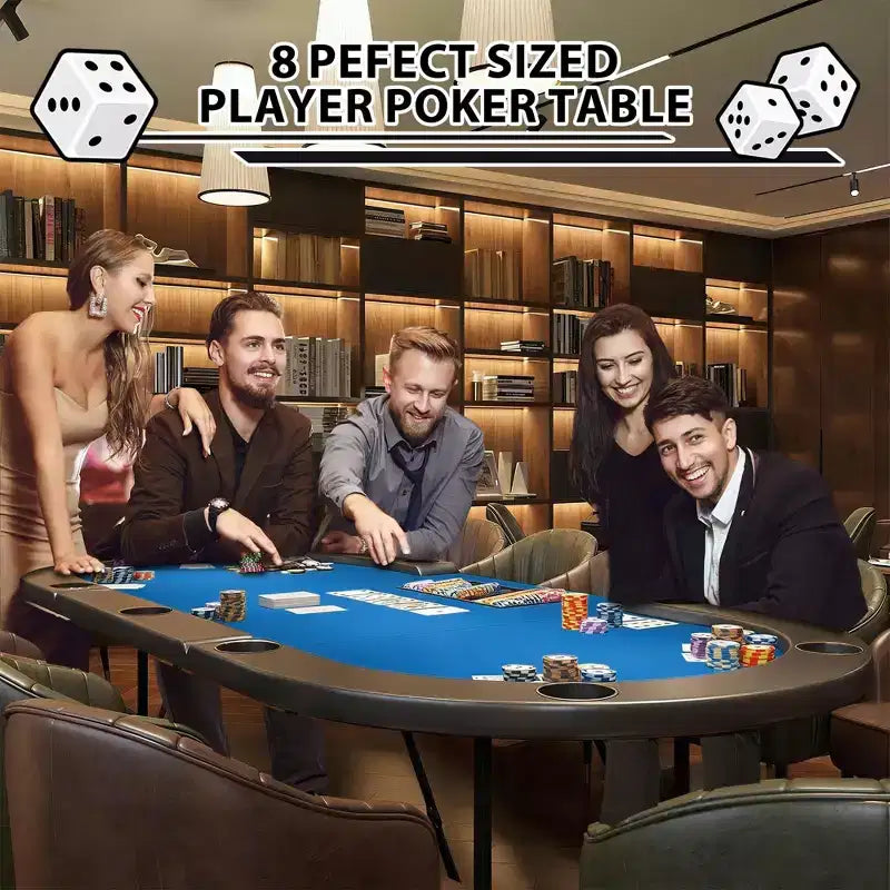 Tavolo da poker ovale per 10 persone - Gambe pieghevoli in metallo - 9 portabicchieri in acciaio inossidabile - Bordo imbottito impermeabile