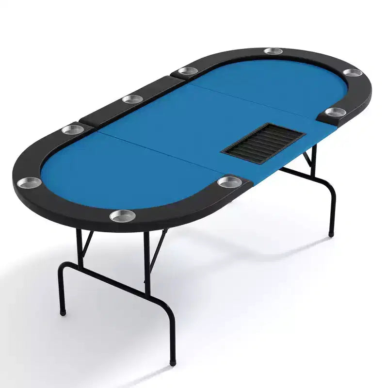 Tavolo da poker ovale per 10 persone - Gambe pieghevoli in metallo - 9 portabicchieri in acciaio inossidabile - Bordo imbottito impermeabile