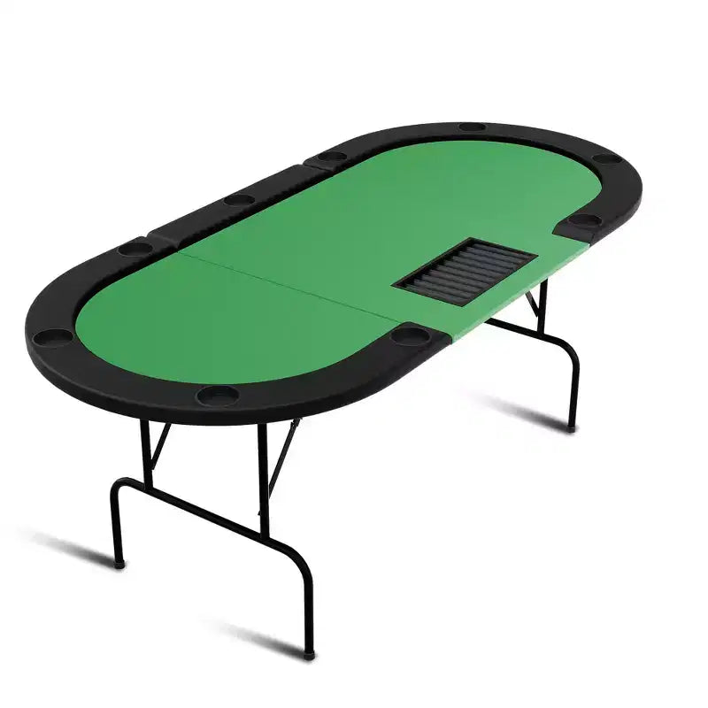 Tavolo da poker ovale per 10 persone - Gambe pieghevoli in metallo - 9 portabicchieri in acciaio inossidabile - Bordo imbottito impermeabile