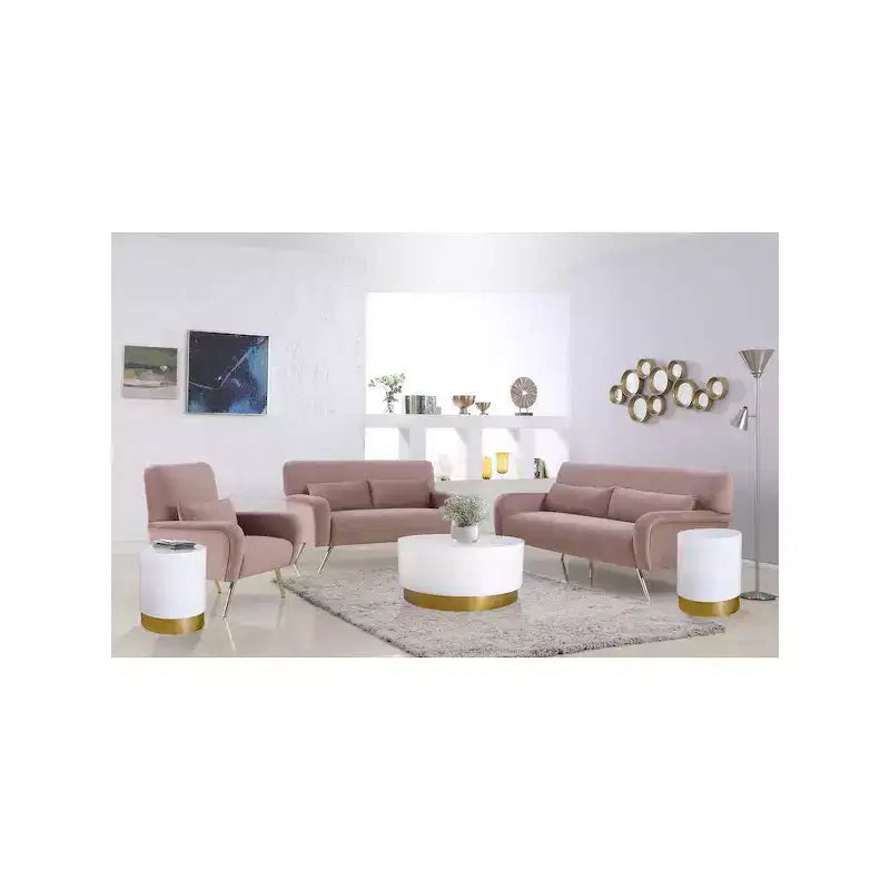 Tavolino Rotondo Bianco/Oro - Metallo Laccato Contemporaneo
