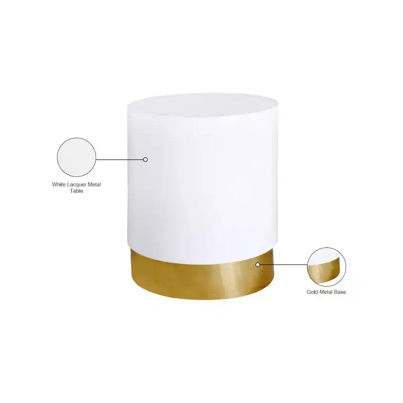 Tavolino Rotondo Bianco/Oro - Metallo Laccato Contemporaneo