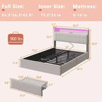 Struttura Letto Matrimoniale Moderna con Stazione di Ricarica 4 Cassetti Contenitore Luci LED Testiera Imbottita Beige con Piattaforma Doghe in Metallo Nessuna Rete a Molle USB