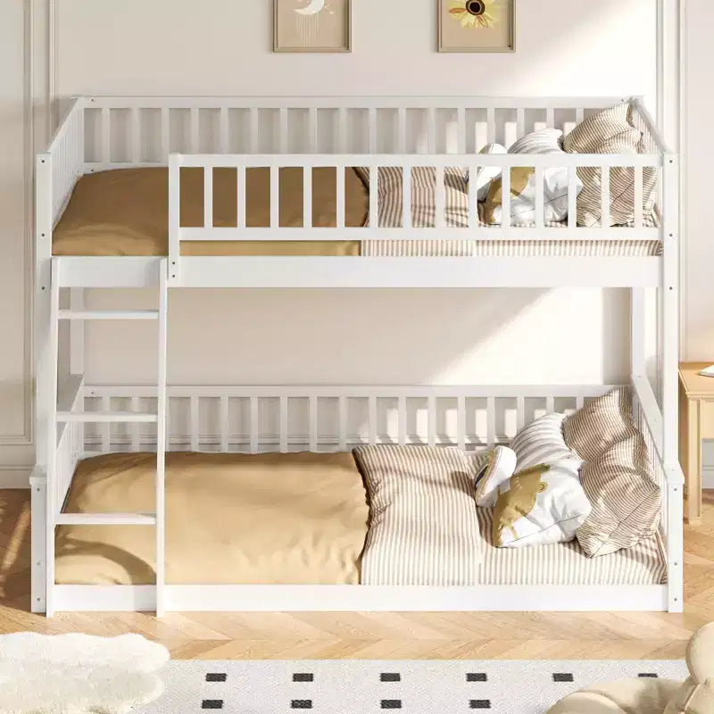 FAMYYT Queen Size Wood Bed?With Guardrail, ladder, Easy Assembly