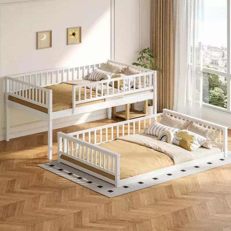 Letto matrimoniale in legno con sponde, scaletta, facile montaggio