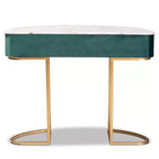 Consolle 1 cassetto imbottita in velluto verde/oro - Piano effetto marmo, struttura in MDF