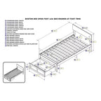 Letto a piattaforma con cassetto a pedale