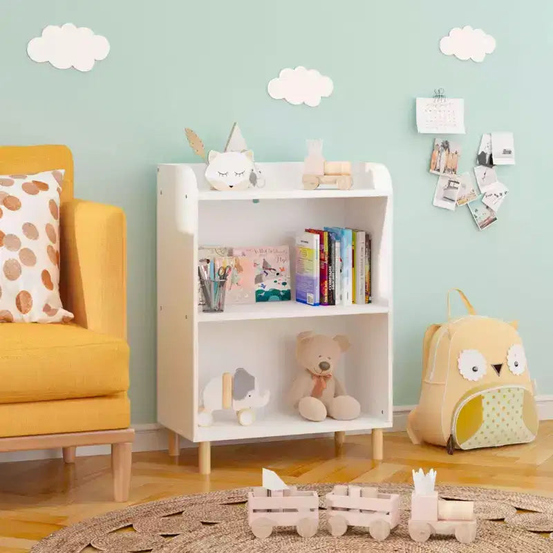 Organizzatore di giocattoli per bambini a 3/4 ripiani, libreria espositiva per bambini in legno, bianco