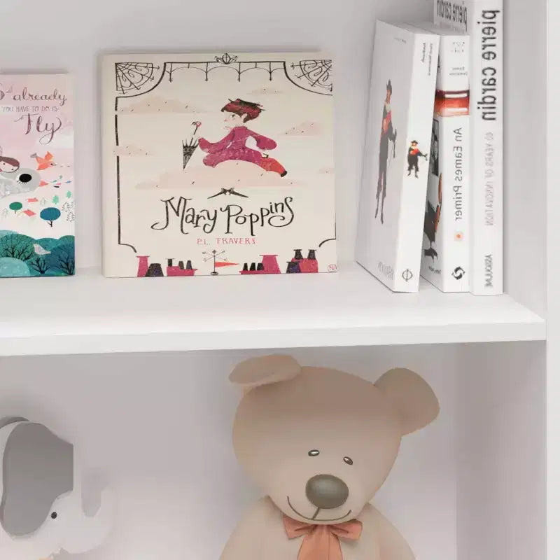 Organizzatore di giocattoli per bambini a 3/4 ripiani, libreria espositiva per bambini in legno, bianco