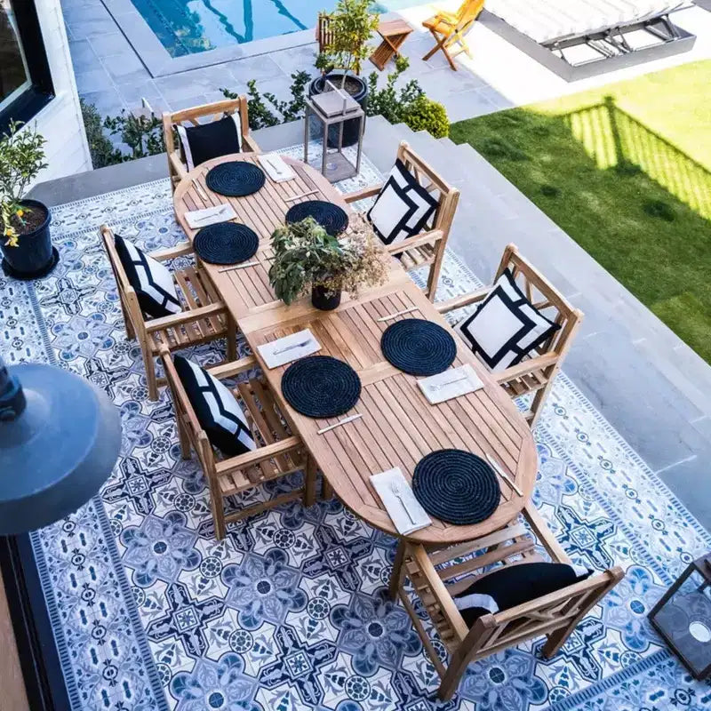 Nordic Teak 79-118 Adjustable 6-8 Person Natural Outdoor Dining Table - Beige